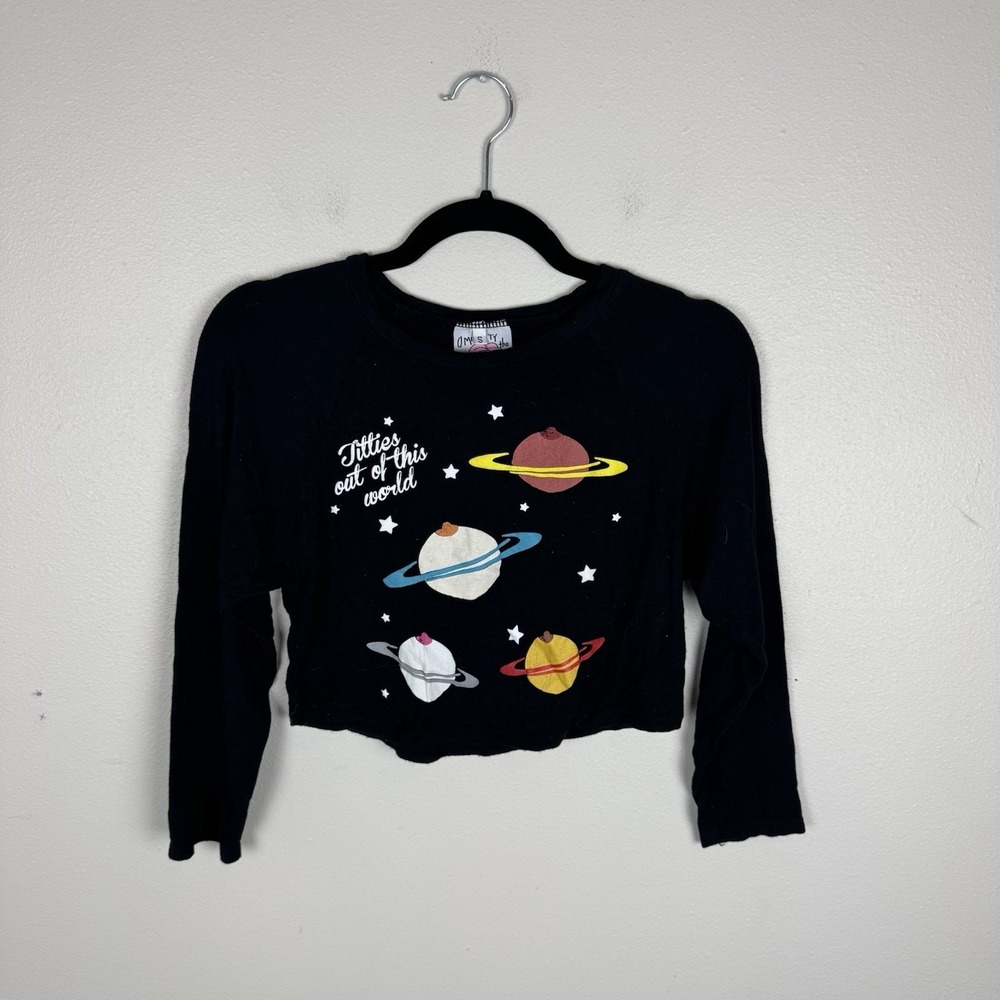 Omighty Out Of This World Crop Top Long Sleeve Planets 3/4 Sleeve Baby Tee S